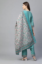 Anni Designer Women'S Silk Blend Solid Straight Kurta With Pant & Dupatta (Deal-Sea-Green-Nwst_S_Sea Green_Small)