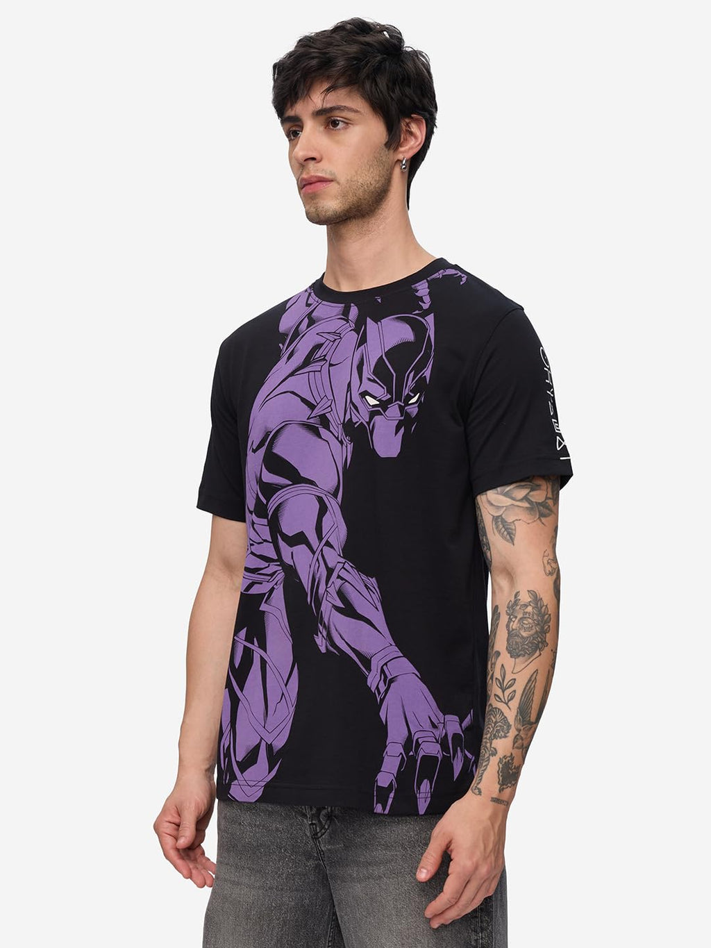 The Souled Store Official Black Panther: The King Mens and Boys Regular fit Graphic Prnited Half Sleeve Cotton Green Color Mens