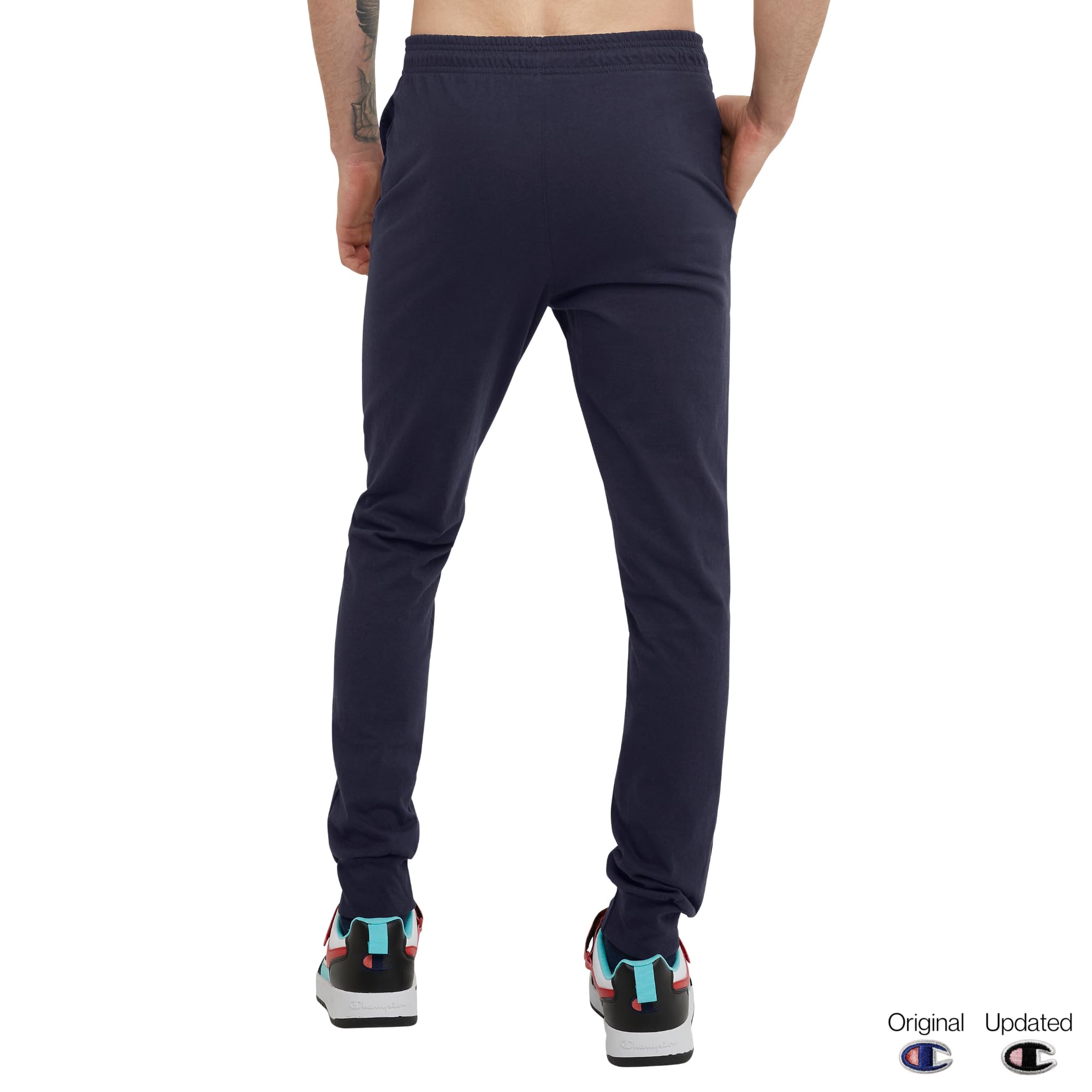Champion Mens Joggers, Everyday Cotton, Lightweight Lounge Knit For Men, 31 Sweatpants, Navy C Patch Logo, Large US