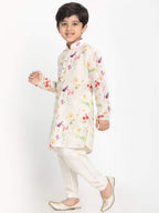Vastramay Boys Perfect Spring Edit Floral Design Digitally Printed Kurta With Bling Buttons & Singara Border, Relaxed Pyjama Se