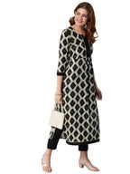 ANNI DESIGNER Womens Cotton Blend Chex Printed Straight Kurta with Pant (Chix Black_S_Black_Small)