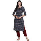 Anubhutee Women'S Cotton Floral Navy Blue Straight Kurta