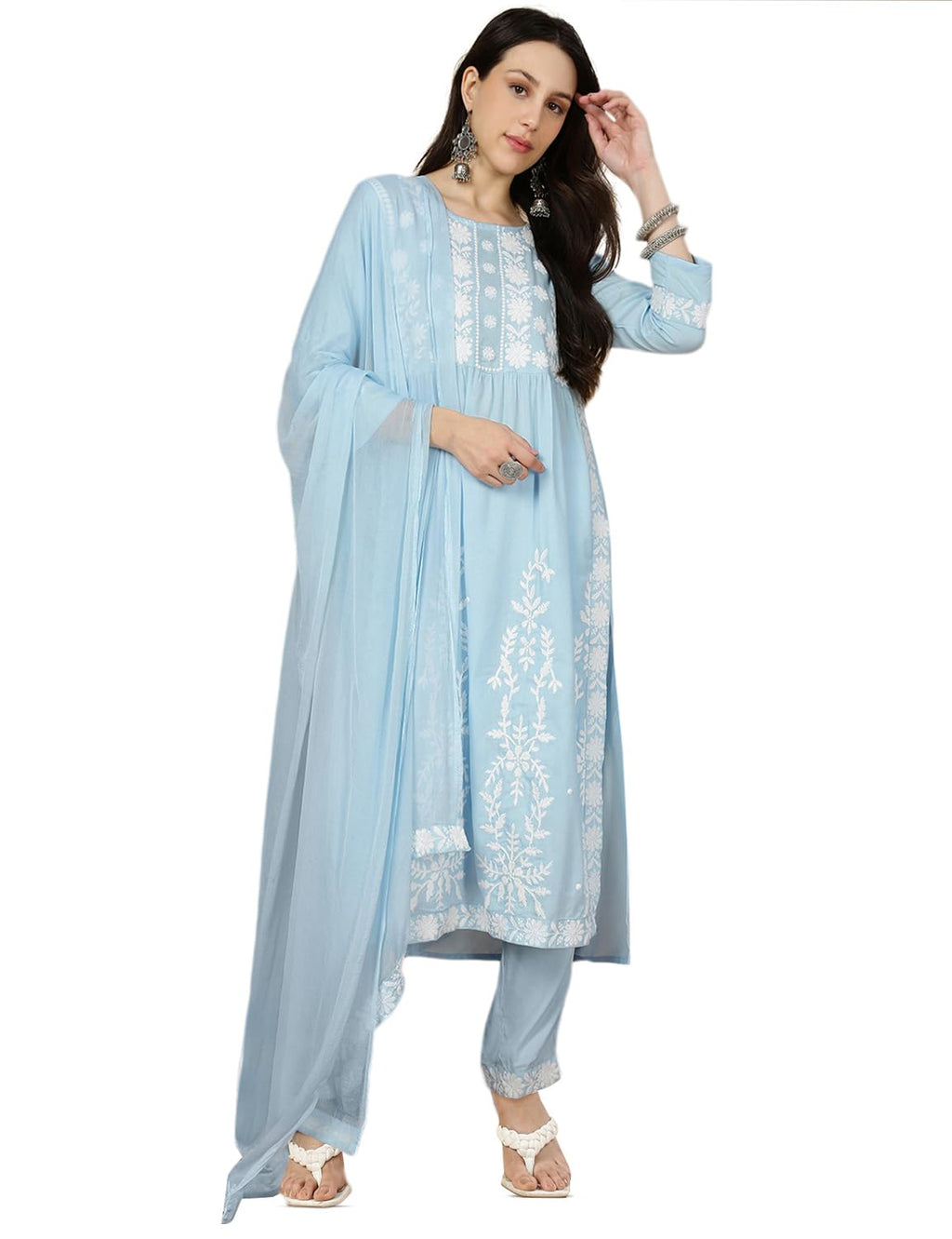 Kaari Rayon Embroiderery A-Line 7525 WomenS Kurtas & Kurtis (Kaaaw24Wskd-70018_Aasman Blue