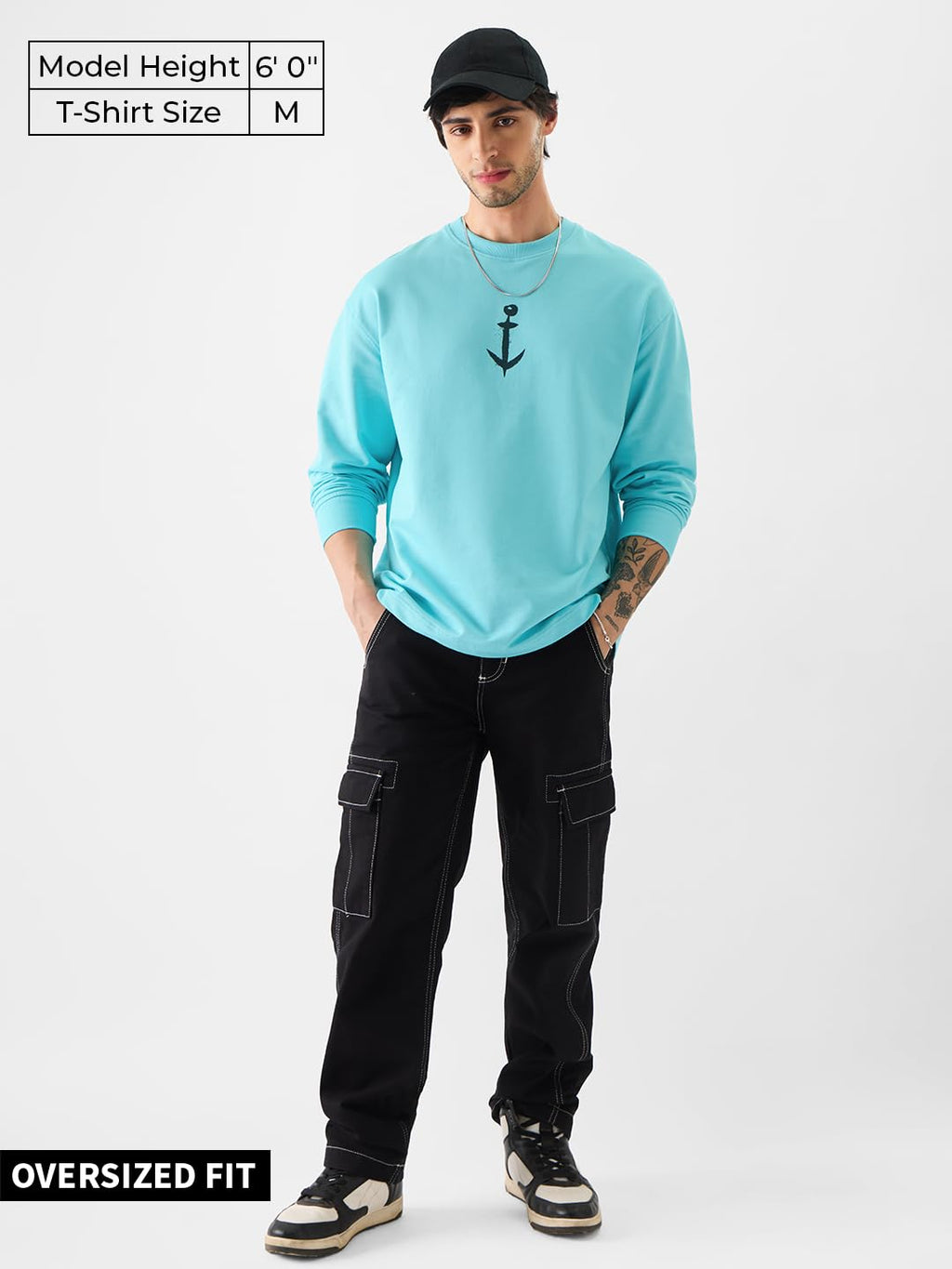 The Souled Store Official Popeye: Bring Em On Oversized Full Sleeve T-Shirts Blue