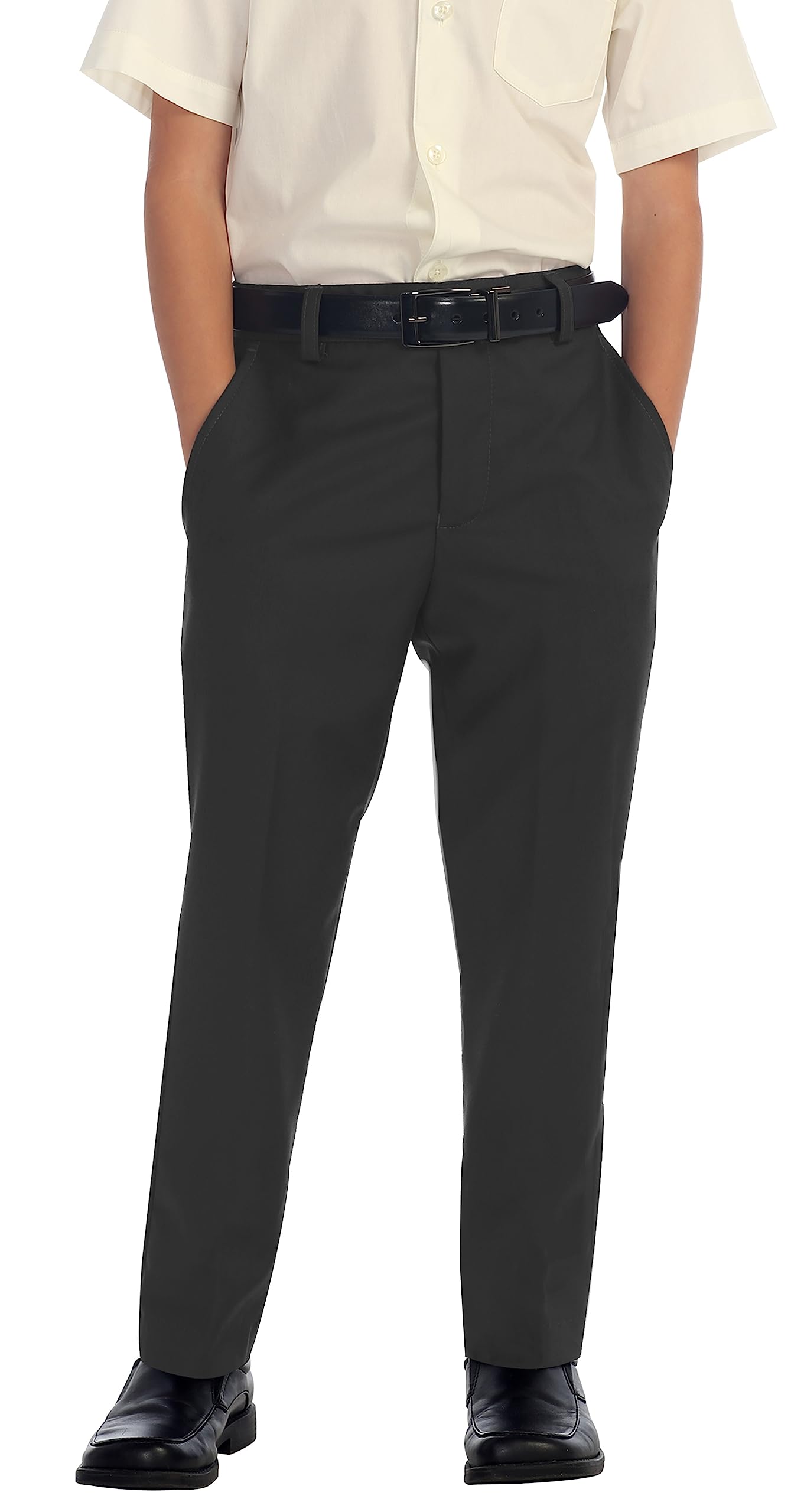 Gioberti Boys Flat Front Dress Pants, Charcoal, 8