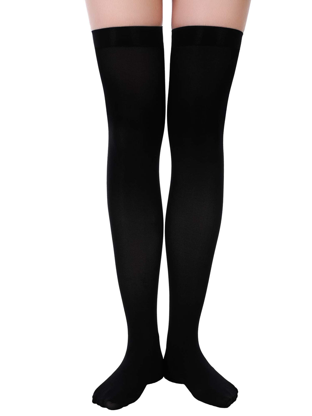 4 Pairs Women's Silk Thigh High Stockings Nylon Socks for Women Halloween Cosplay Costume Party Tights Accessory (Black, White,