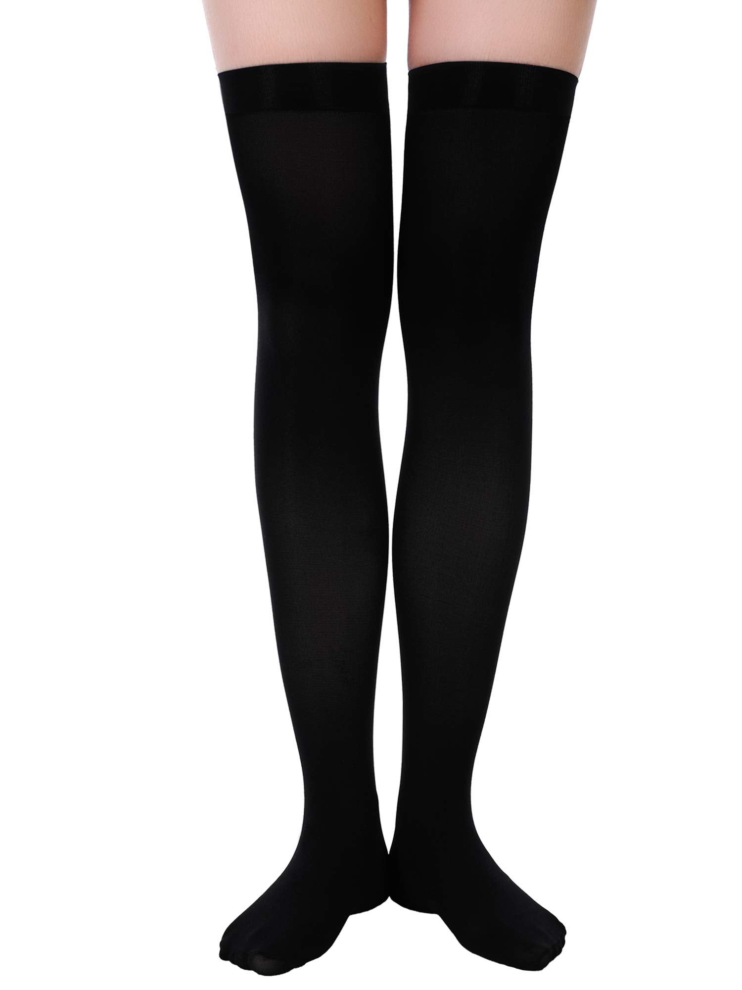 4 Pairs Women's Silk Thigh High Stockings Nylon Socks for Women Halloween Cosplay Costume Party Tights Accessory (Black, White,