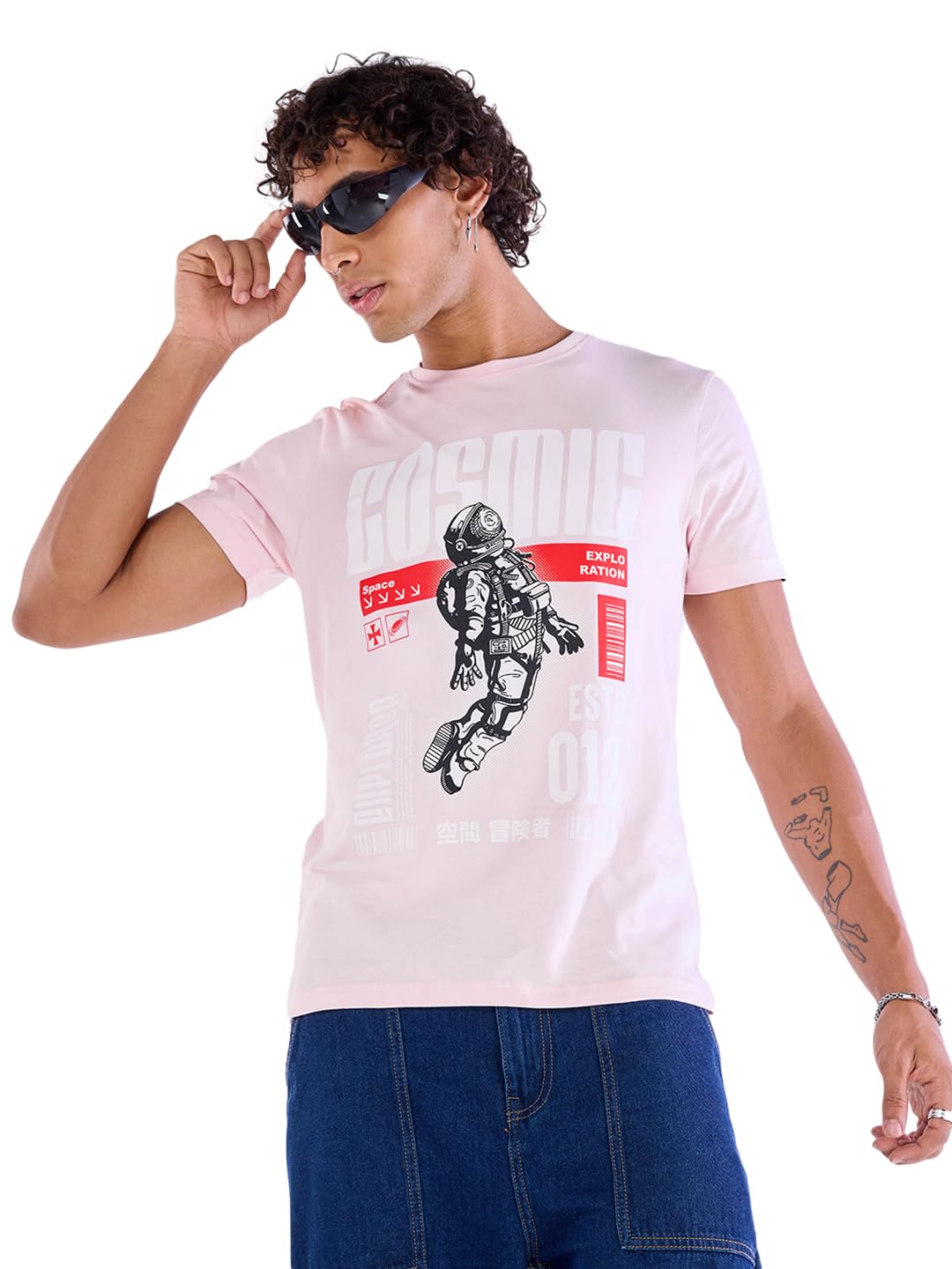 Bewakoof Original MenS Graphic Print Regular Fit Half Sleeve Round Neck Cotton Jersey T-Shirt_646258_Pink_2Xl