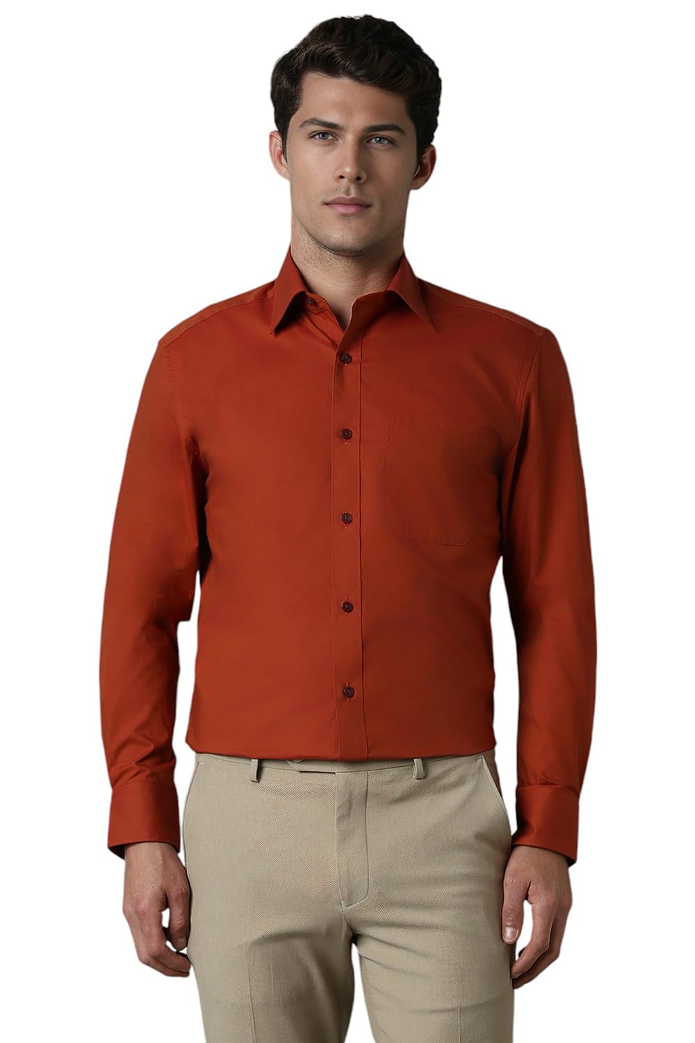 Louis Philippe Men Red Classic Fit Solid Full Sleeves Casual Shirt