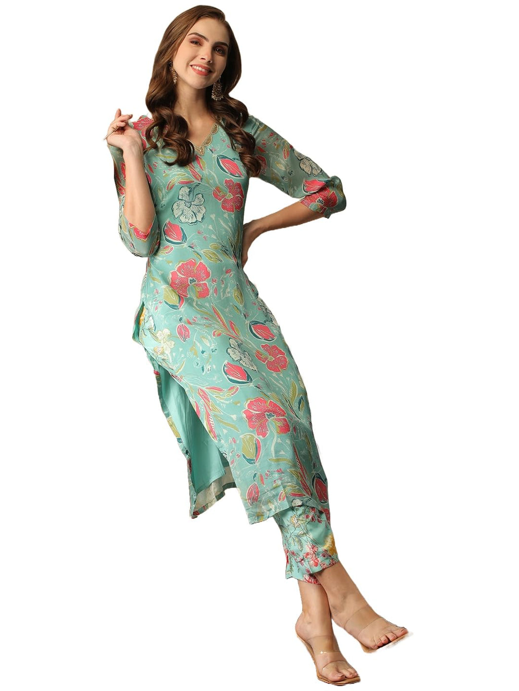 ANNI DESIGNER Womens Cotton Blend Straight Printed Kurta with Pant (Vitudi Green-NW_XXL_Green_XX-Large)