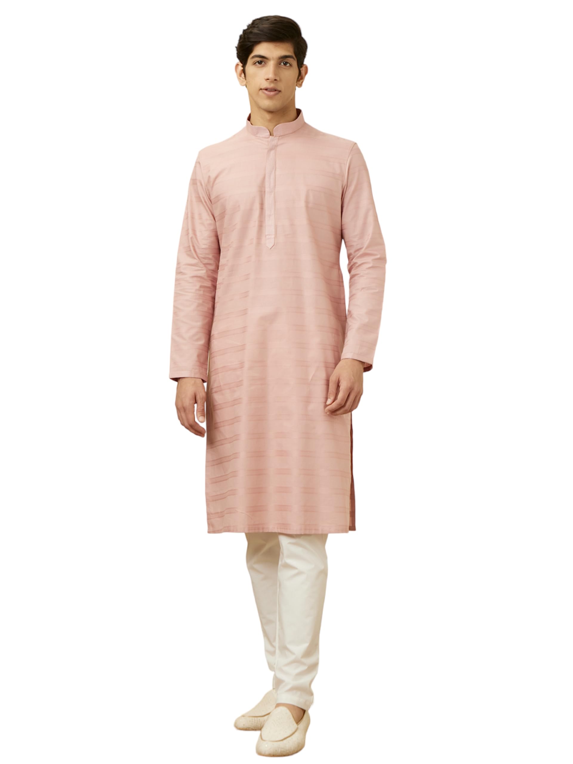 Manyavar Mens Cotton Solid Full Sleeves Casual,Traditional Kurta Pyjama Set (Dusty Pink, XXL)