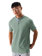 The Souled Store Solids: Sage Green Mens Regular Fit Solid Half Sleeve Cotton Green Mandarin Polos Mandarin Polos Fashionable Tr