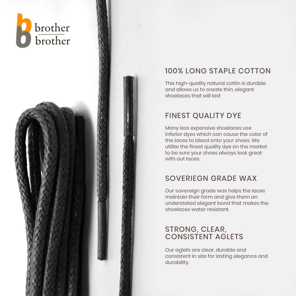 BB BROTHER BROTHER Dress Shoe Laces Black Shoelaces Round Waxed Cotton Oxford (3 Pairs) Thin Shoes Men 36