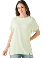 Bewakoof Air 1.0 Womens Solid Boyfriend Fit Half Sleeve Round Neck Cotton T-Shirt_ 582068 Green S