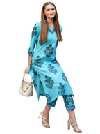 ANNI DESIGNER Womens Rayon Blend Straight Printed Kurta with Pant (Cheer Blue_XXL_Blue_XX-Large)