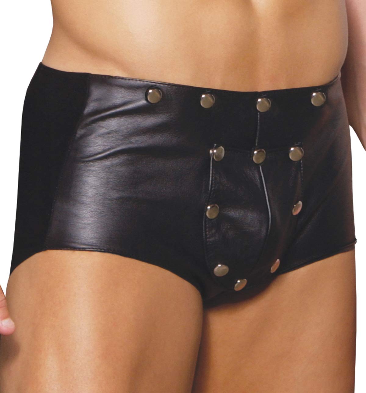 Mens Leather Shorts with Breakaway Front-Black-Medium