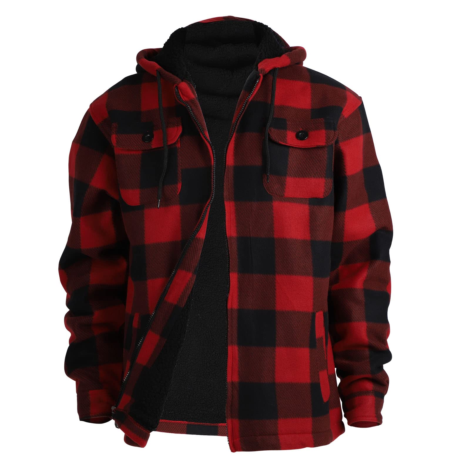 Heavy Thick Flannel Plaid Jacket Sherpa Fleece Lined Hoodies for Men Zip Up Winter Warm Coat Buffalo Zipper Sweatshirt