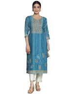Libas WomenS Chanderi Silk Embellished Straight Kurta (37043_Blue