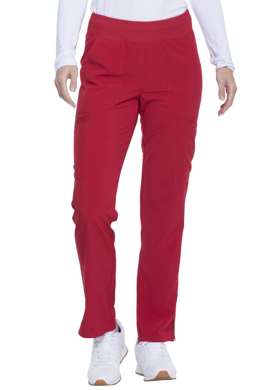 Dickies Women's Scrub Pants Natural Rise Tapered Leg Pull-On Bottoms with 7 Pockets and Knit Waistband DK005P, M Petite, Red