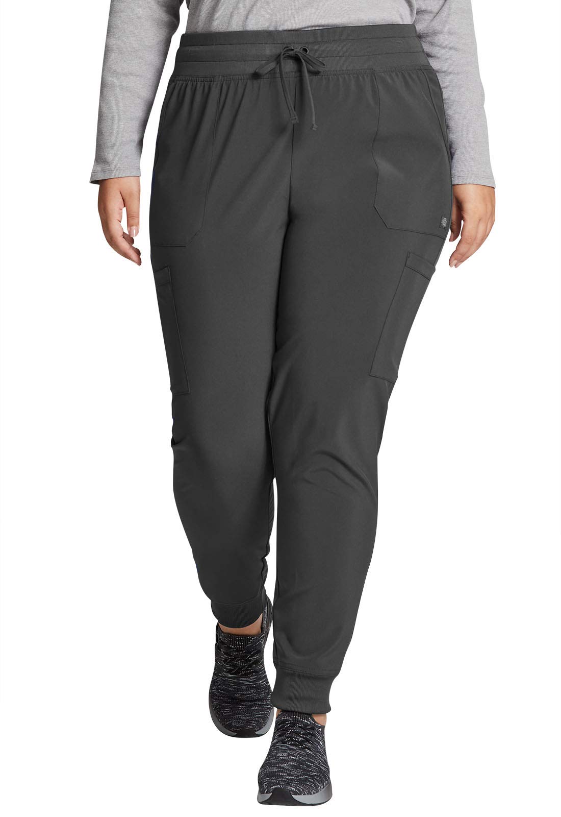 EDS Essentials Jogger Scrubs for Women, Drawstring Scrub Pants Plus Size DK065P, 2XL Petite, Pewter