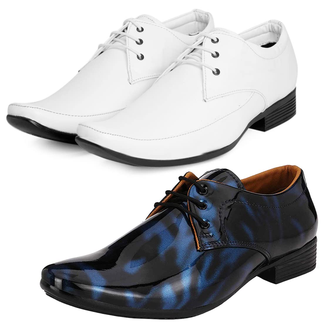 Latest Trendy Formal Shoes/Party Shoes/ 2 Shoes Combo with Free Belt for Men and Boys (BAZAAR7620_VTR01BlkBlu007BdrWht1Blk 10