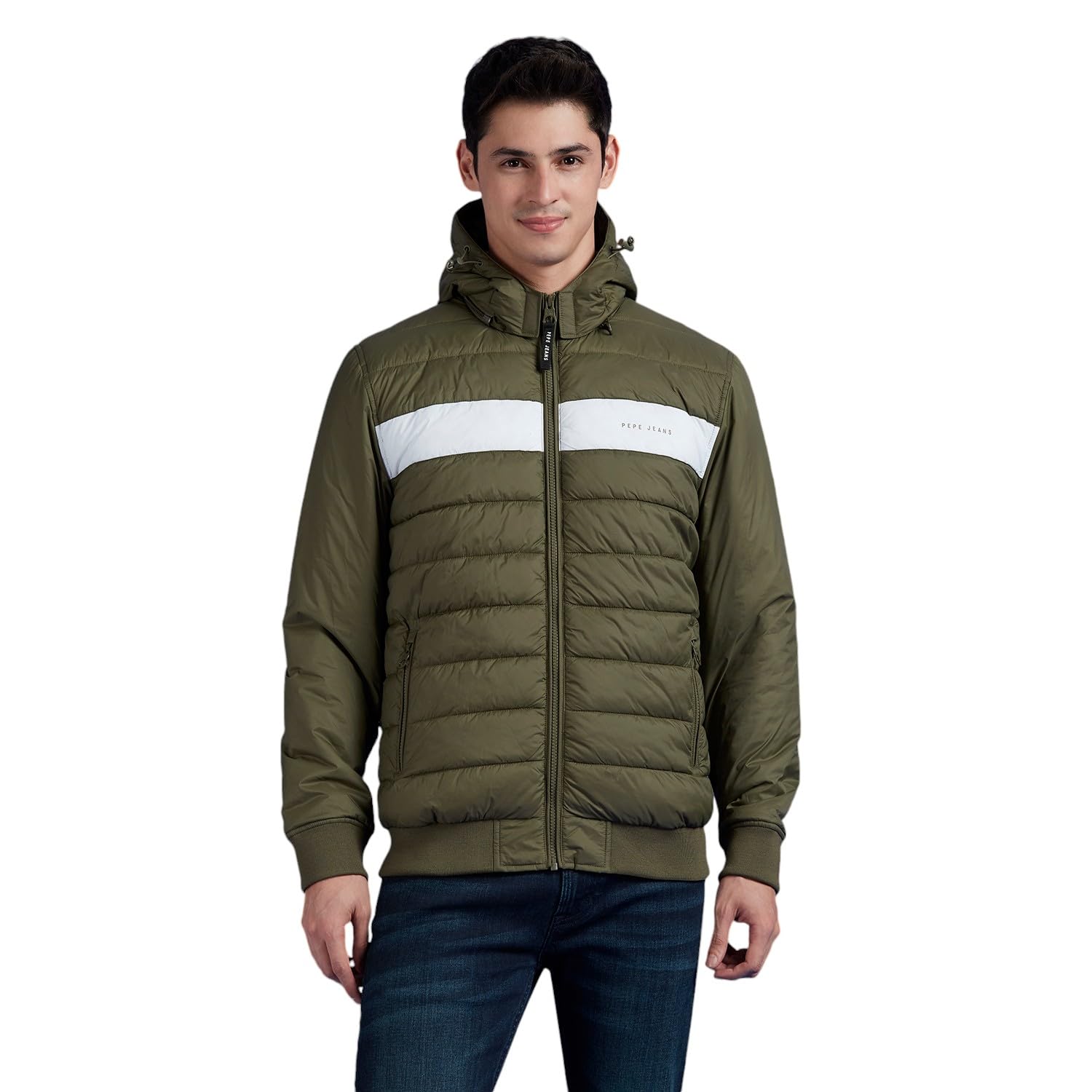 Green Colour Block Full Sleeve Jacket