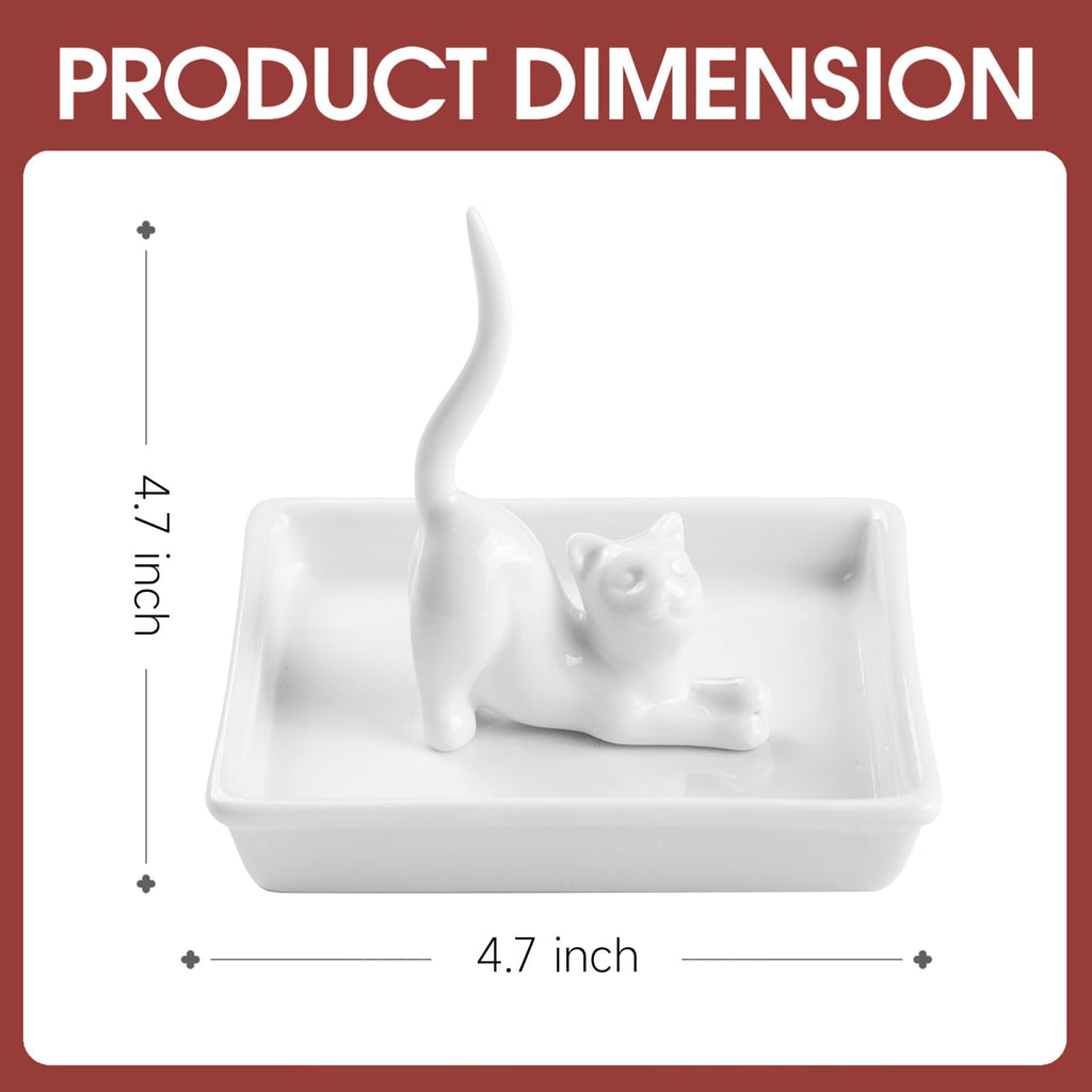 PUDDING CABIN Cat Mom Gifts for Women, Cat Ring Holder for Jewelry, Jewelry Tray Dish Rings Bracelets Earrings Trinket Tray, Cat