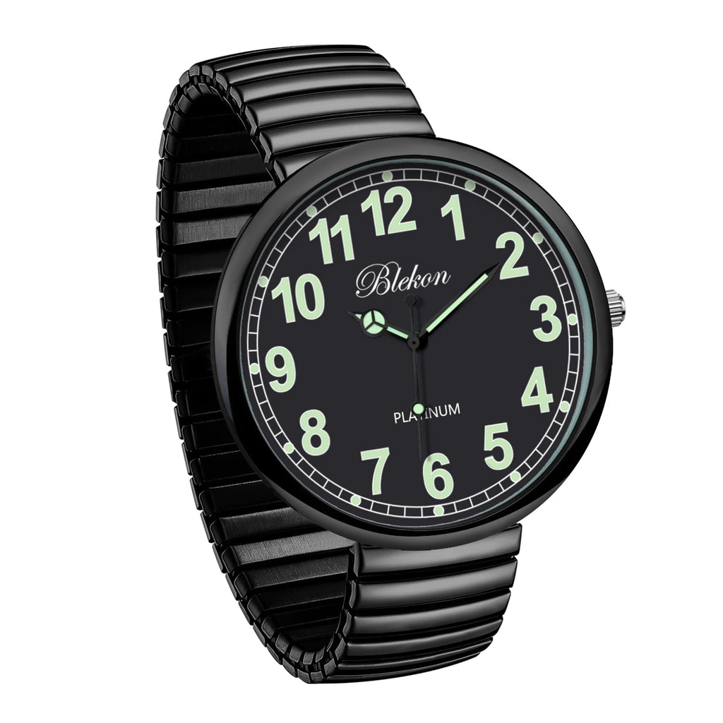 Blekon Collections New Super Large Face Stretch Band Japanese Movement PC21J Fashion Watch (Black/Luminous)