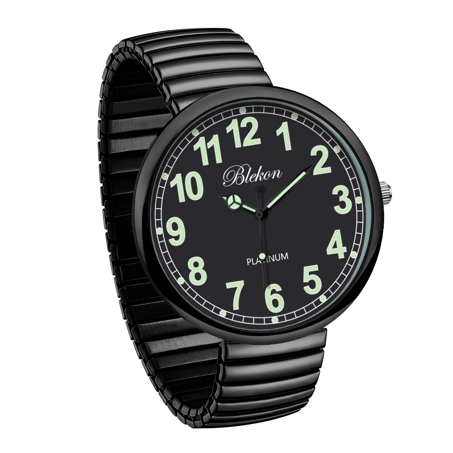 Blekon Collections New Super Large Face Stretch Band Japanese Movement PC21J Fashion Watch (Black/Luminous)