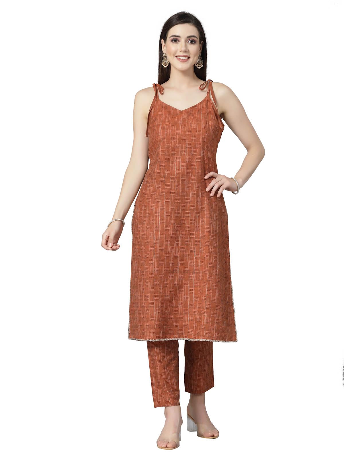 Stylum Women'S Woven Designed Cotton Blend Straight Kurta Pant Set (Kprustbull44_Rust, Xxl)