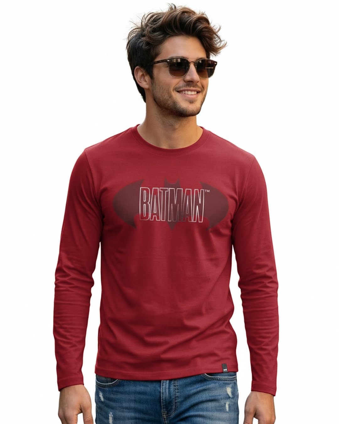 Bewakoof Official Dc Merchandise Batman MenS Graphic Print Regular Fit Full Sleeve Round Neck Pure Cotton T-Shirt_689736_Red_Xl