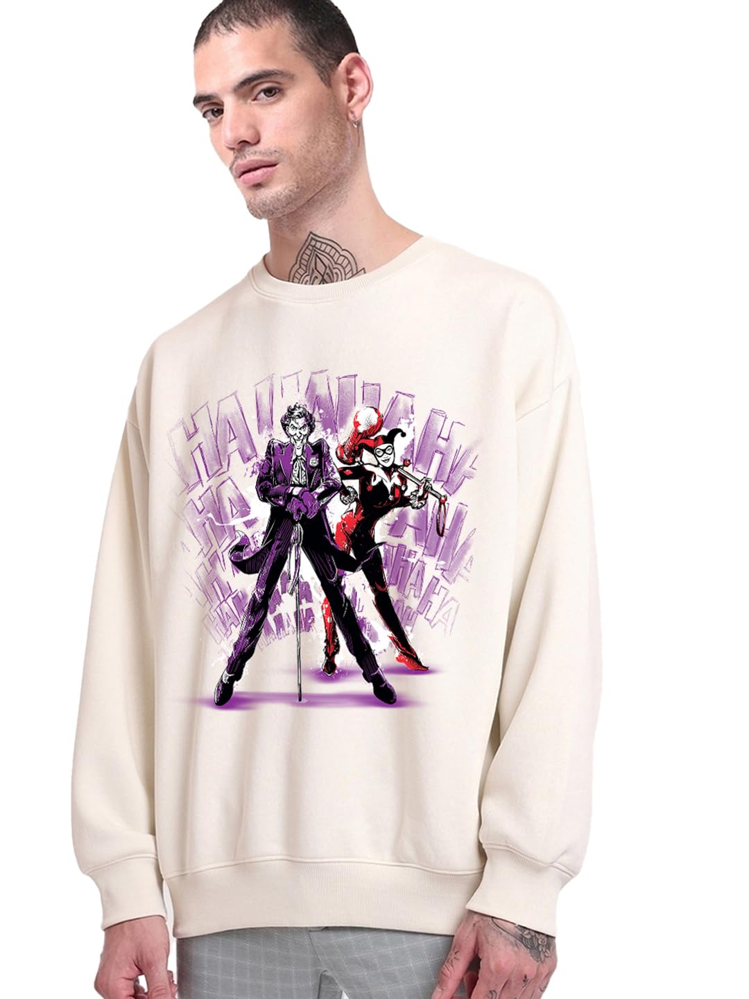 Bewakoof Heavy Duty 1.0 Official DC Merchandise Joker Mens Graphic Printed Oversized Fit Full Sleeve Round Neck Fleece Sweatshi