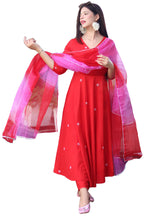 ANNI DESIGNER Ladies Cotton Blend Dupatta Kurta Trousers, red, M