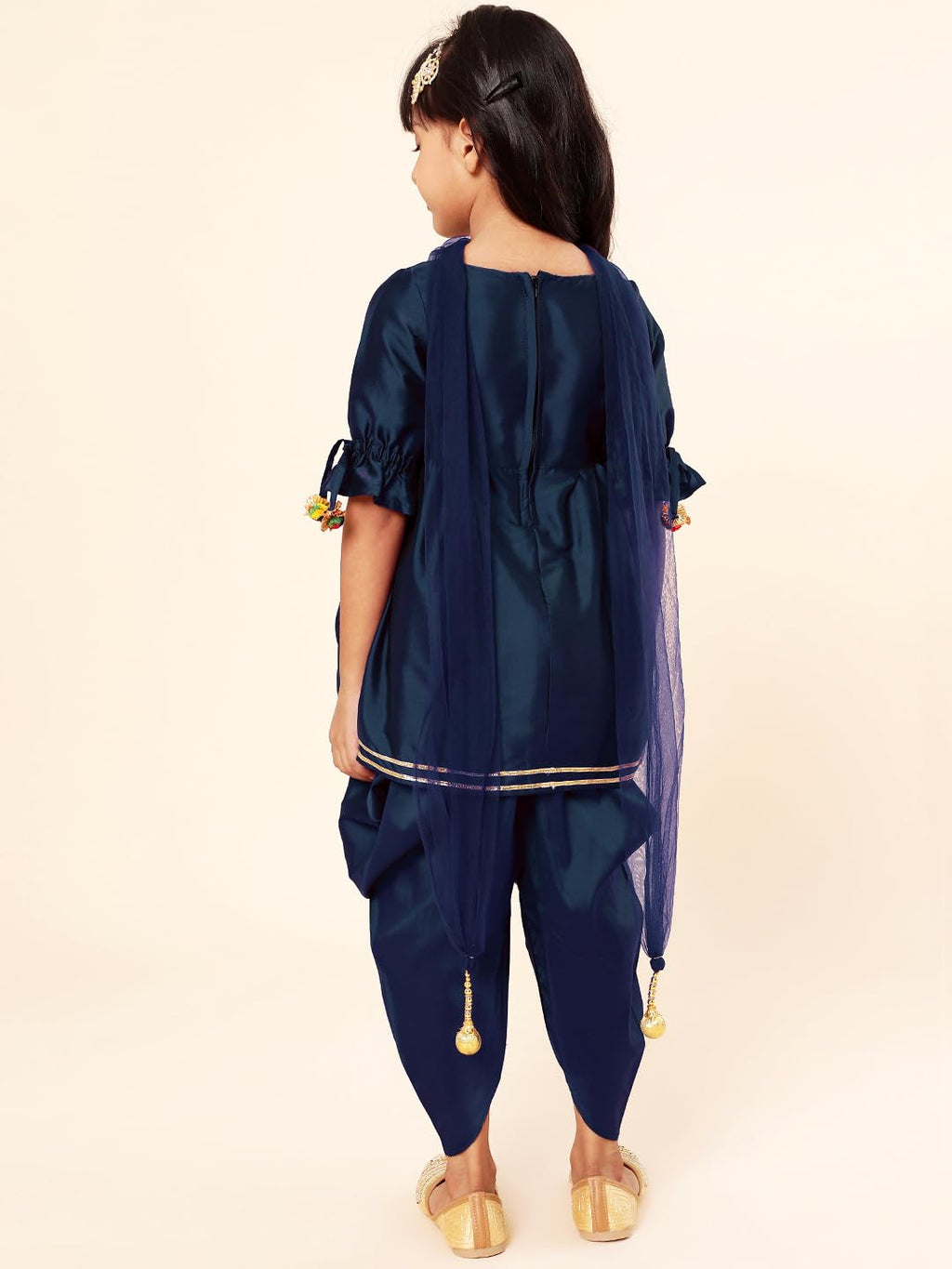 A.T.U.N. (ALL THINGS UBER NICE) Girls Pleated Gotta Patti Kurti with Dhoti Pants & Dupatta Set | Ethnic Wear Clothing Set