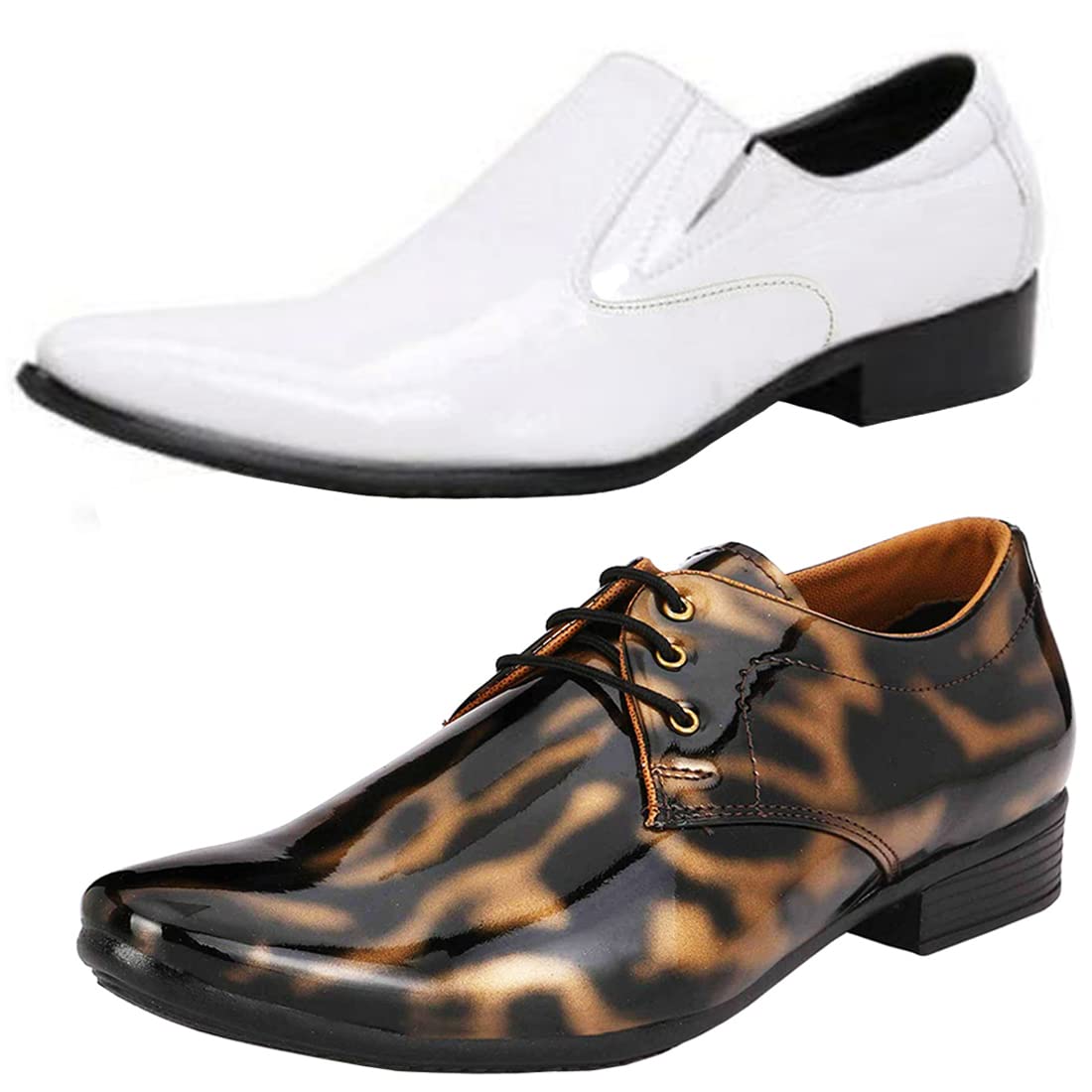 Fashionable Trendy Formal Shoes/Party Shoes/ 2 Shoes Combo with Free Belt for Men and Boys (BAZAAR8529_VTR01BlkGld401Wht) Mu 9