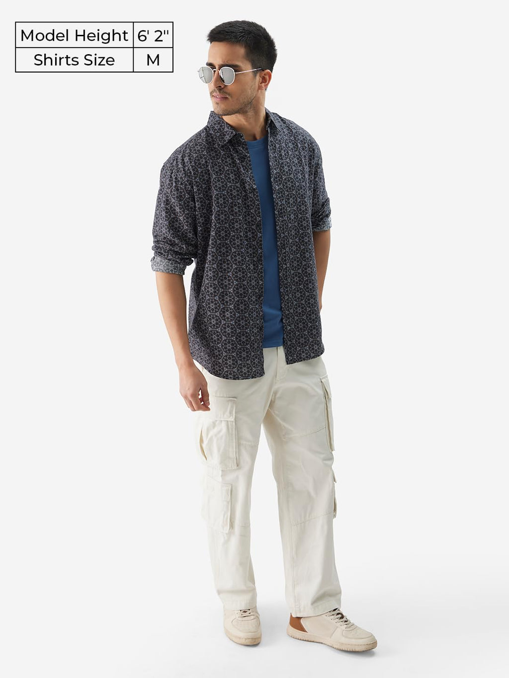 The Souled Store Hortensia Men and Boys Long Sleeve Collared Neck Button Front Grey All Over Print Cotton Relaxed Fit Shirts Shi