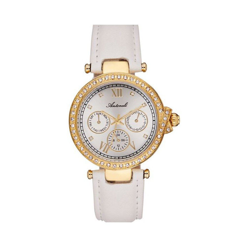 AL0519-05 Gold/White Leather Strap Watch by Antoneli for Women - 1 Pc Watch