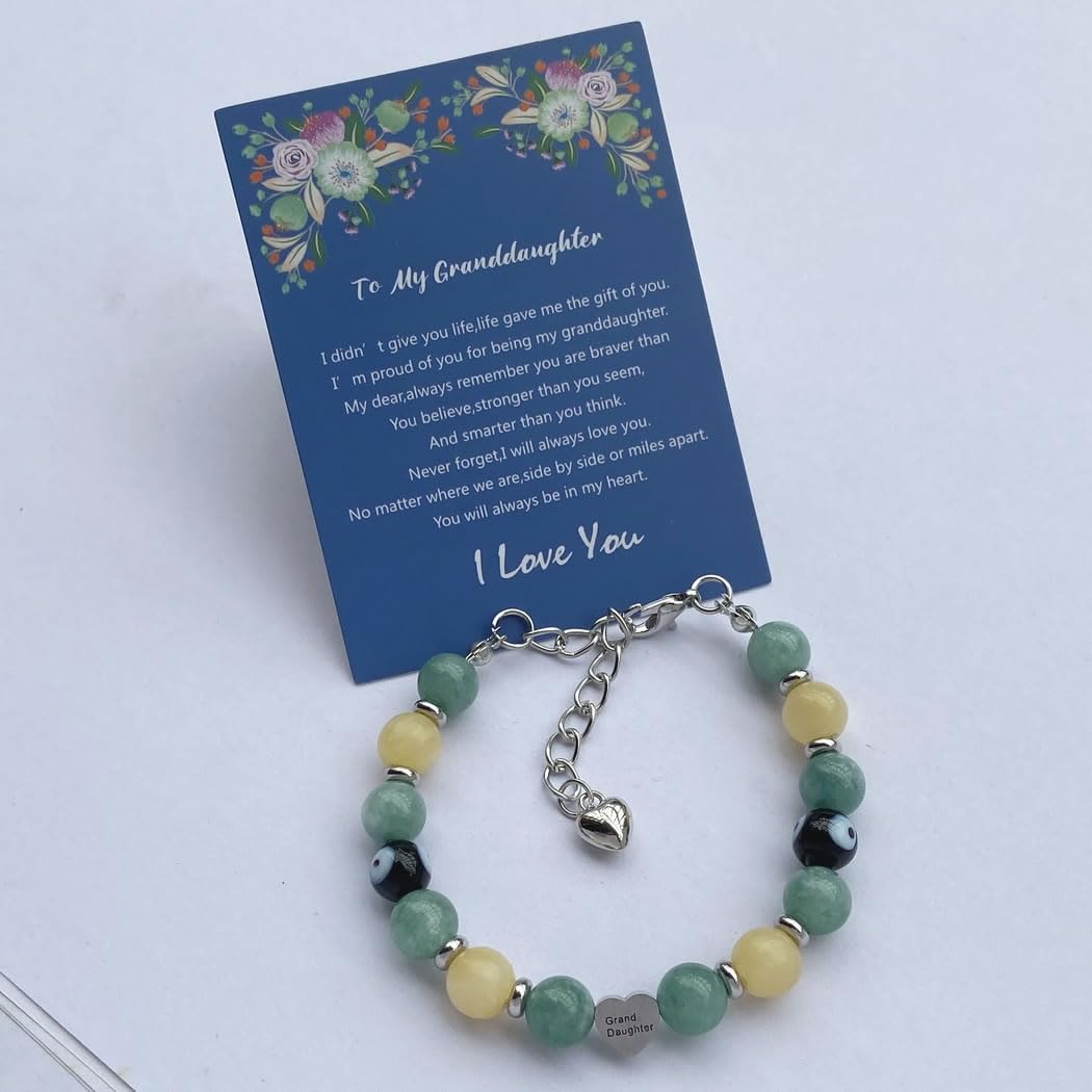 DOLON Handmade Beaded Stainless Steel Heart Granddaughter Charm Evil Eye Lucky Bracelet Birthday Christmas Holiday Gift