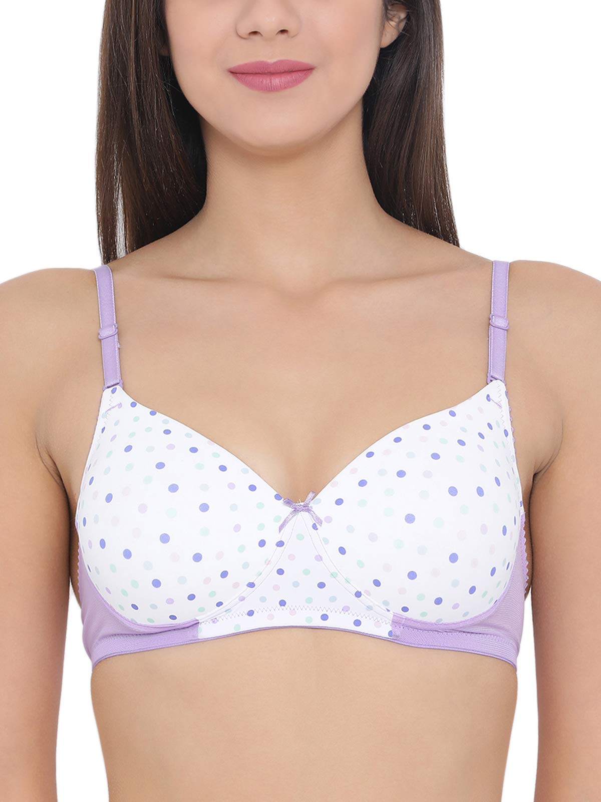 Clovia WomenS Padded Non-Wired Polka Print T-Shirt Bra (Br1486P15_Purple_36B)