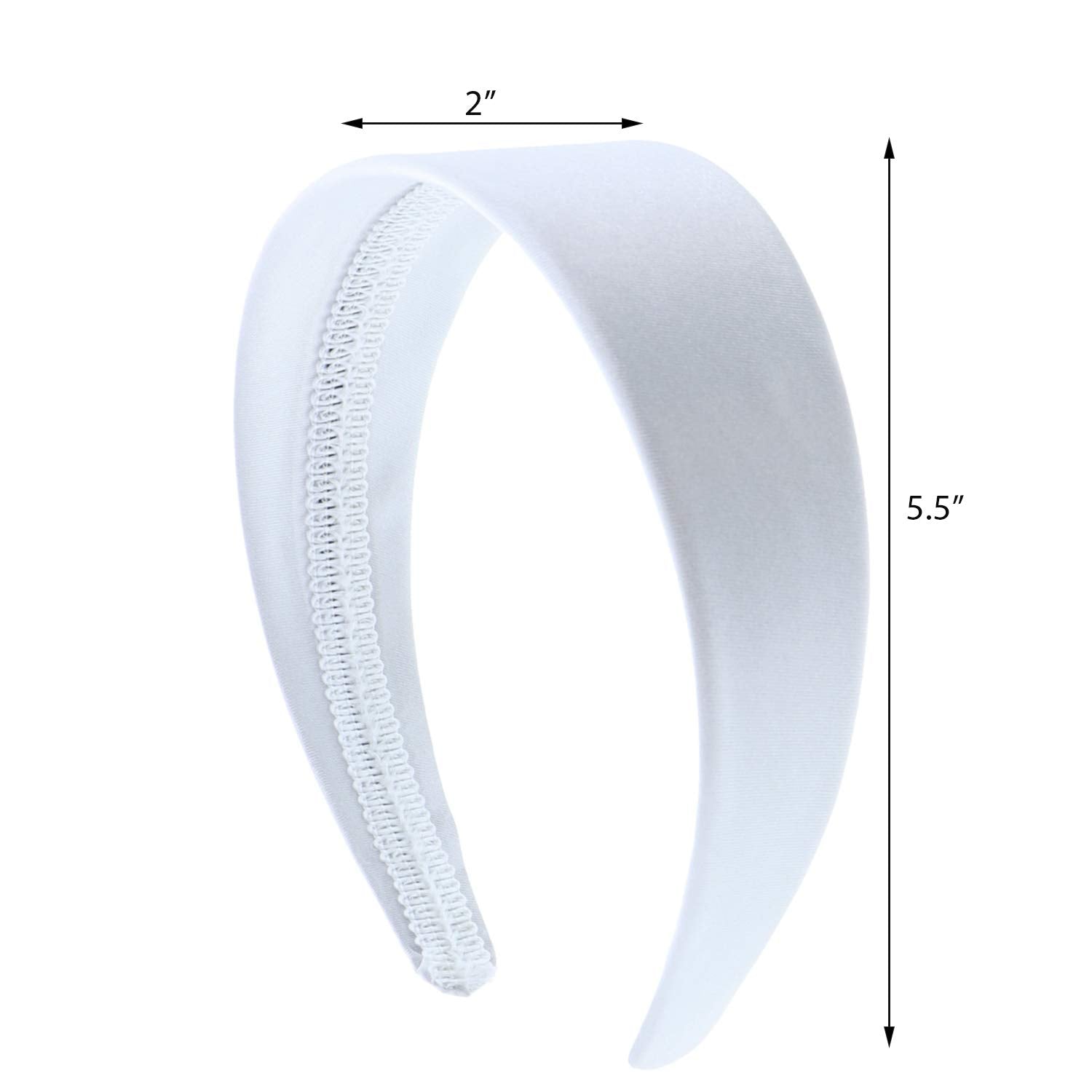 Motique Accessories White 2 Inch Wide Satin Hard Headband with No Teeth Head band for Women and Girls
