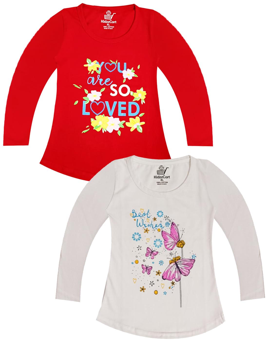 KidzzCart Baby Girls Pure Cotton TShirt Fullsleeves Round Neck Pack of 2 (in, Age, 18 Months, 24 Months, Regular, Red White) 18-24