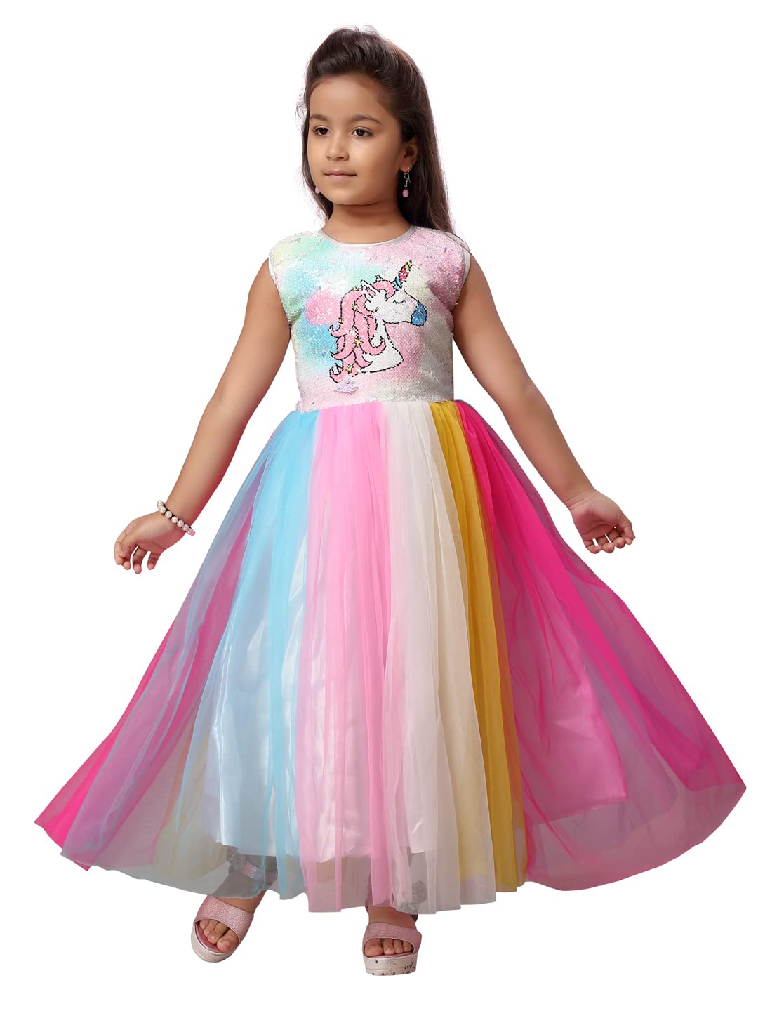 Aarika Girls Multi Color Round Neck Gown (Ng-3010-Multi-30)