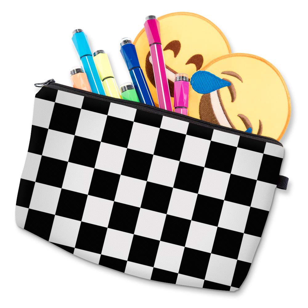 Deanfun Cosmetic Bag for Women, Black White Lattice Waterproof Makeup Bags Roomy Toiletry Pouch Travel Accessories Gifts (51782)