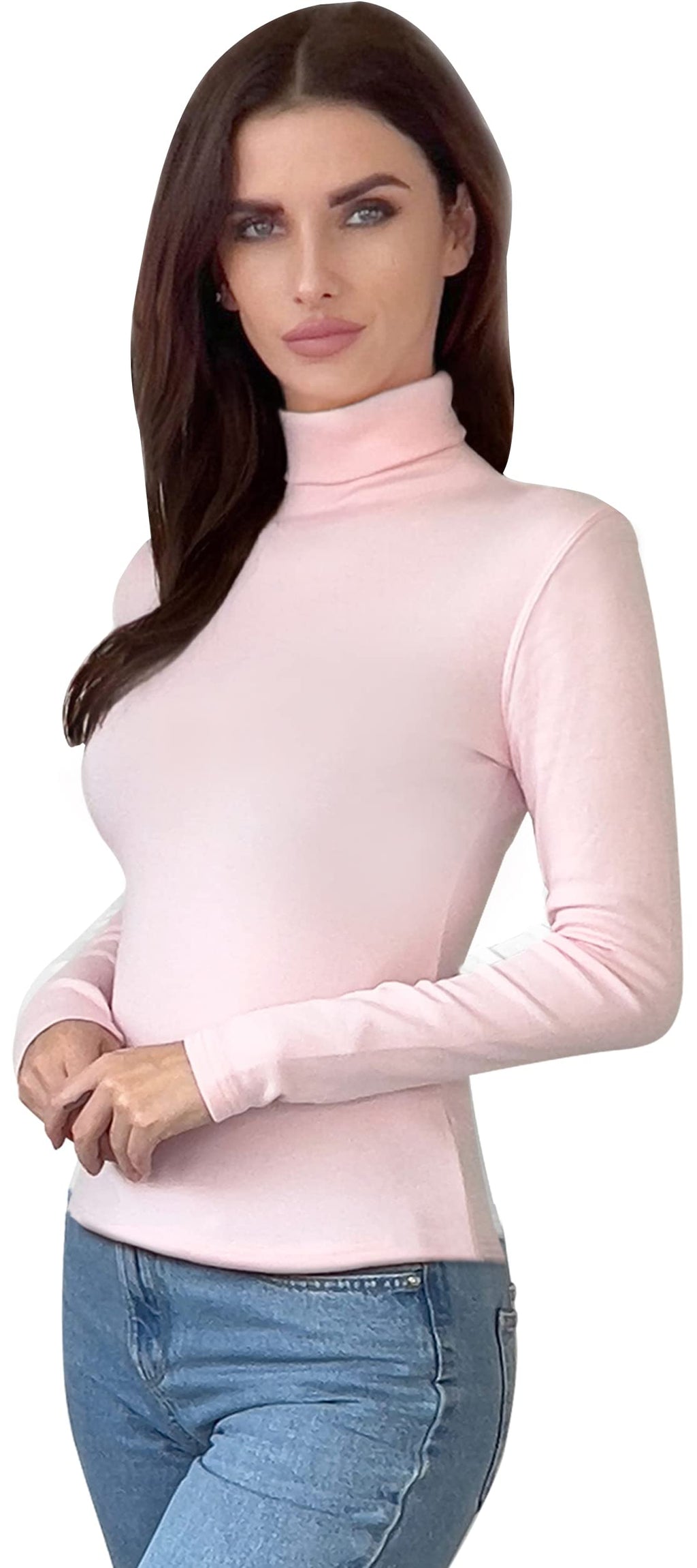NY Threads Women's Turtleneck Long Sleeves Shirt Baby Pink