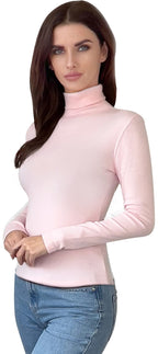 NY Threads Women's Turtleneck Long Sleeves Shirt Baby Pink