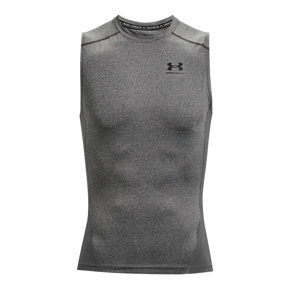 Under Armour Men's Armour HeatGear Compression Sleeveless T-Shirt , Carbon Heather (090)/Black, Small