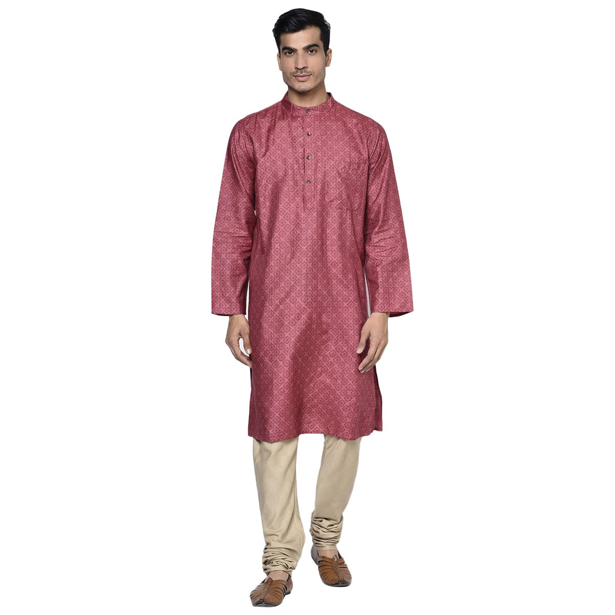 Fabindia MenS Silk Printed Comfort Kurta_Red_M