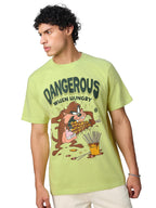 The Souled Store Official Looney Tunes: Hungry Taz Men and Boys Oversize Fit Half Sleeve Graphic Print Green Color T-Shirt (2278