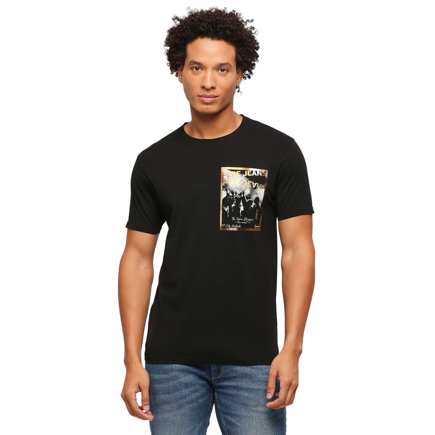Pepe Jeans MenS Printed Slim Fit T-Shirt (Pm509343_Black