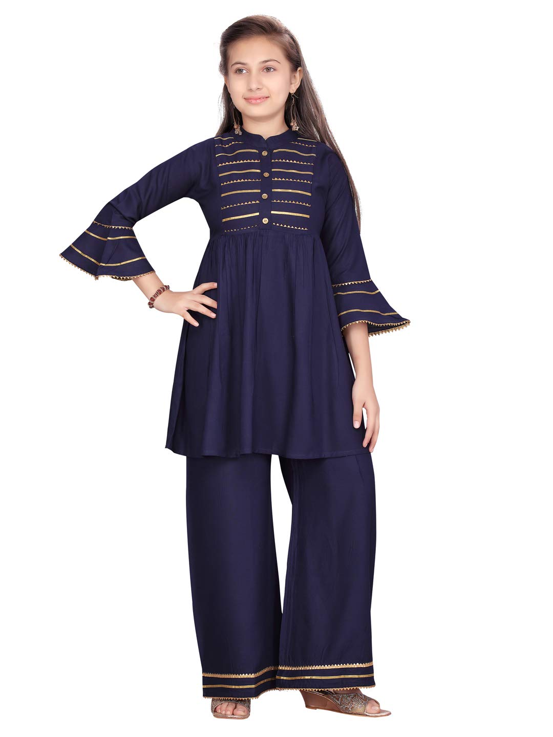 Aarika GirlS Cotton Kurti Palazzo Set (Pl-B-3_Navy-Blue_26)